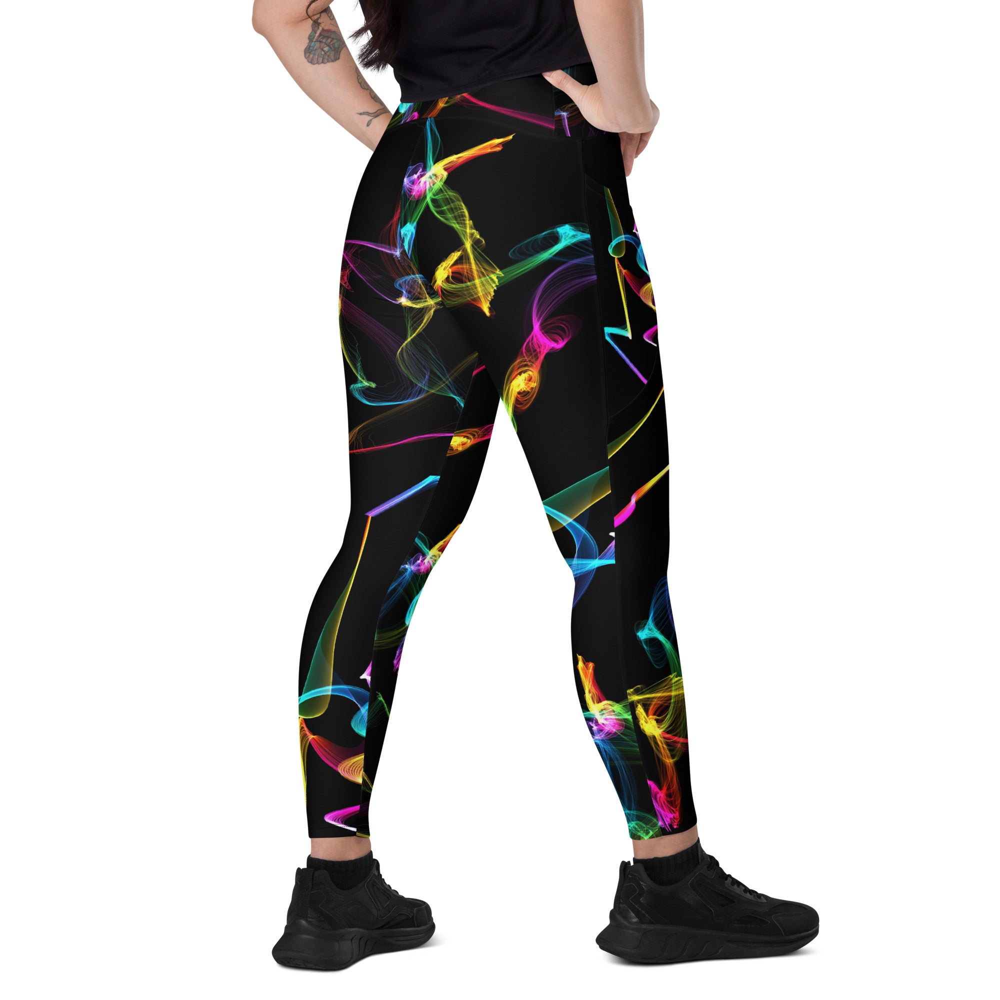 Black Gym Leggings with Pockets. Streetwear or Workout or Dance Leggings. Yoga Pants. WickedYo.